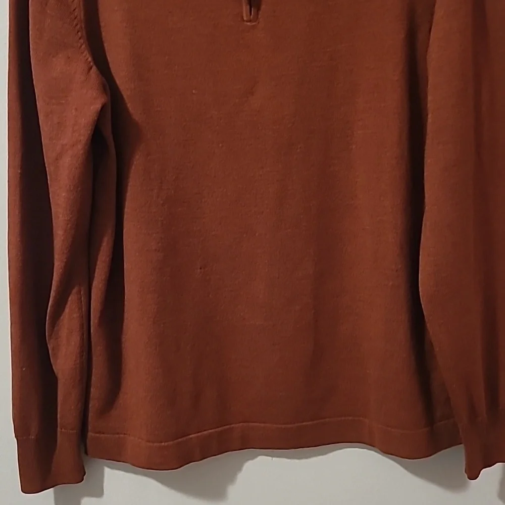 JoS A Bank Traveler Men's L Rust Merino wool Sweater Qtr zip Henley quiet luxury